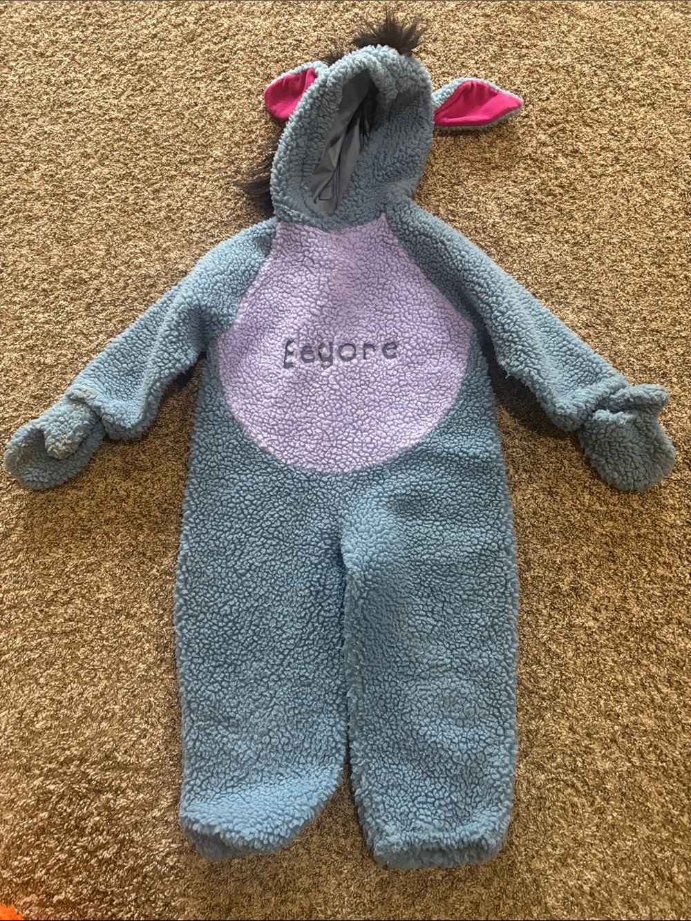 Disney Eeyore Plush Hooded Jumpsuit in Gray and Lavender with Pink Ear Accents